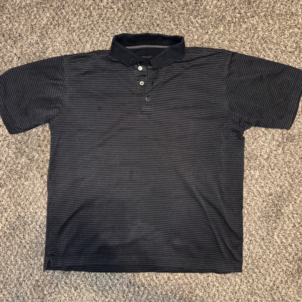 Ermenegildo Zegna Vintage Striped Polo Shirt Mens Large Navy Blue Cotton L